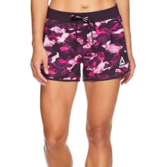 Reebok Pants - Reebok Womens Printed Essential Running Short with Pockets Pink Camouflage Med